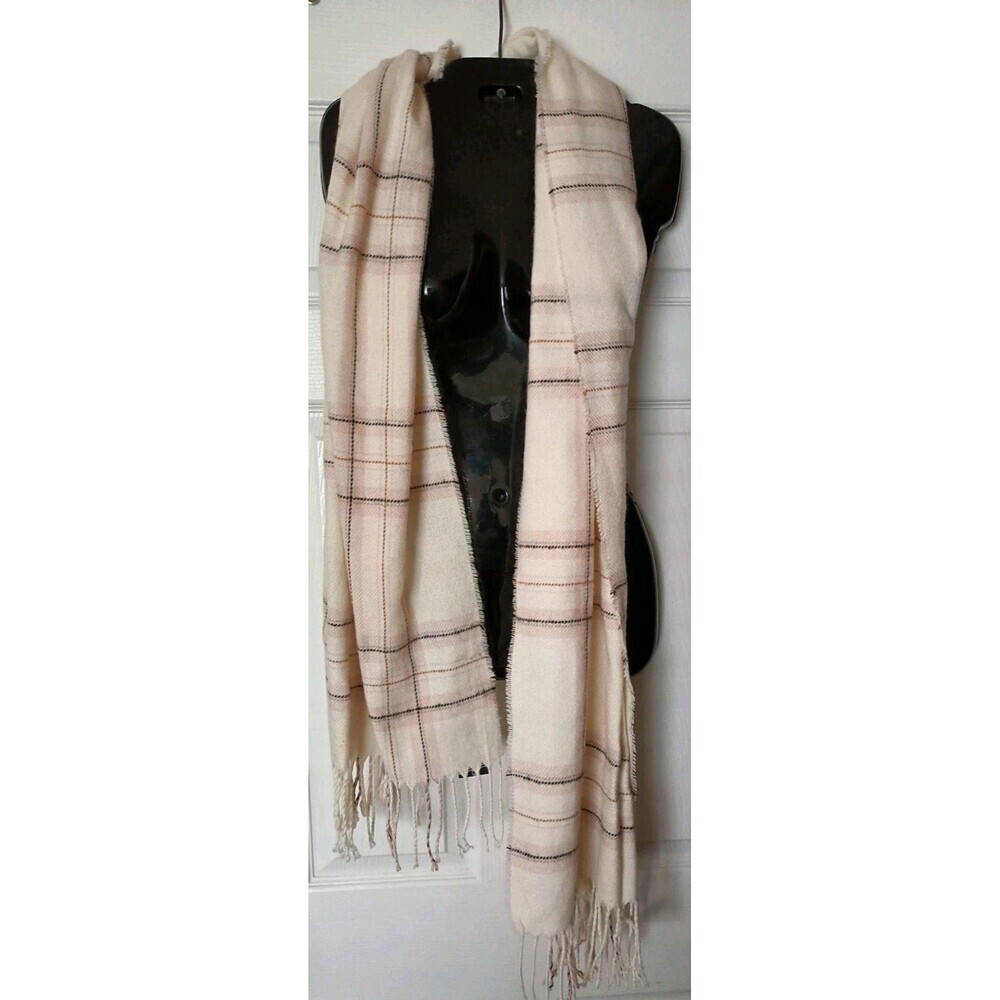 Steve Madden Plaid Blanket Scarf  Pink Beige Oversized Fringe New